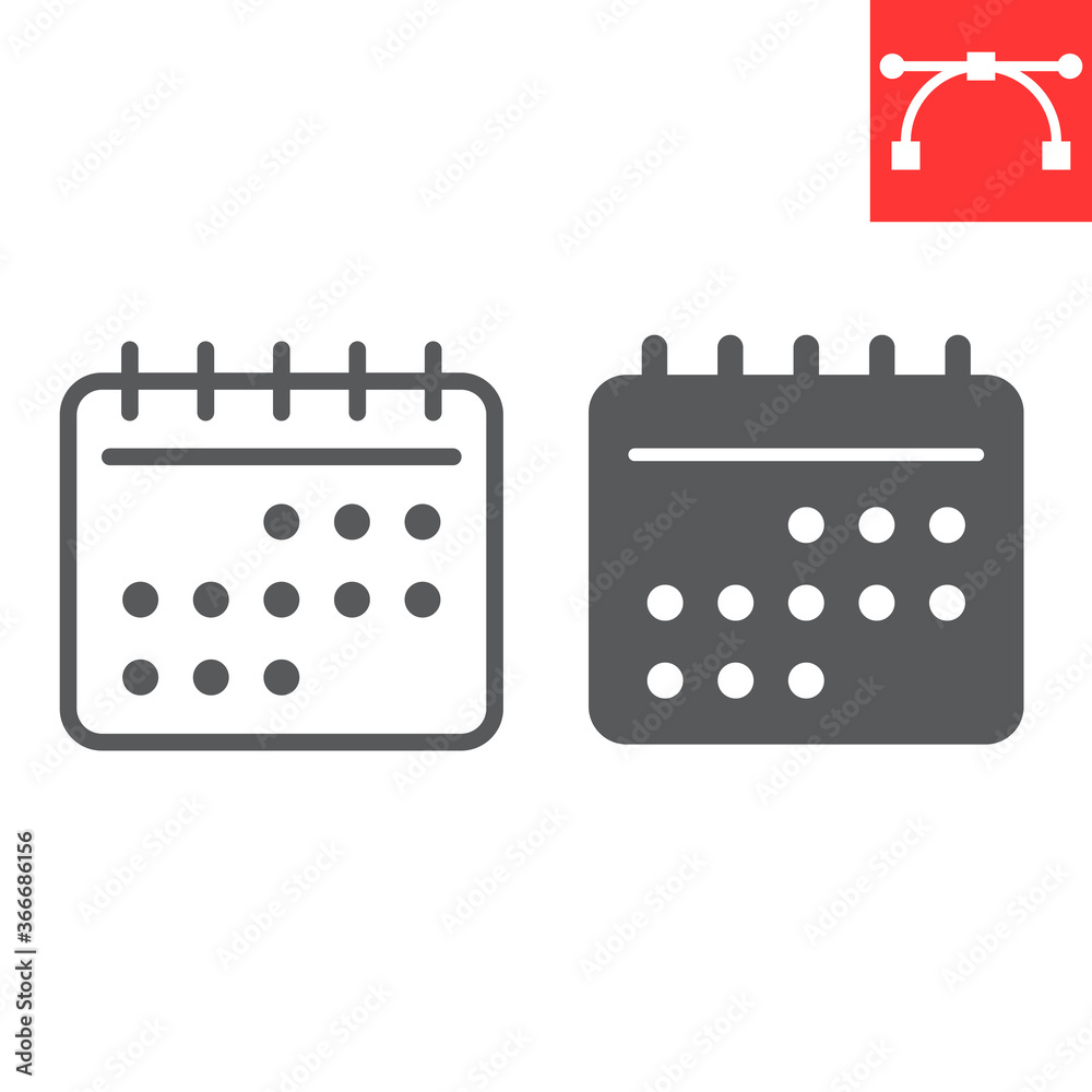 Calendar line and glyph icon, ui and button, reminder sign vector graphics, editable stroke linear icon, eps 10. Calendar line and glyph icon, ui and button, reminder sign vector graphics, editable stroke linear icon, eps 10.