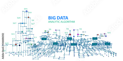 Abstract futuristic  infographics data on white background. Big data. 3d grid data chart  algorithm. Data chart. Vector Illustration.