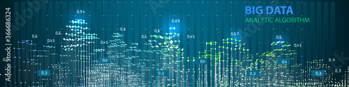 Abstract infographics background with grid mesh and data on blue. 3d grid data chart algorithm. Data chart. Big data. Vector Illustration.