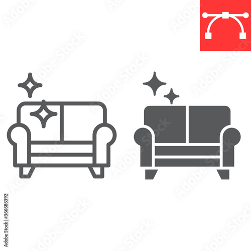 Furniture dry cleaning line and glyph icon, dry cleaning and laundry, sofa cleaning sign vector graphics, editable stroke linear icon, eps 10.