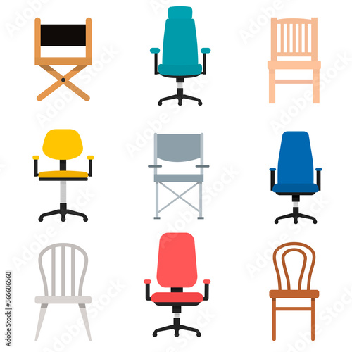 Flat chair, furniture icon, vector illustration isolated on white background