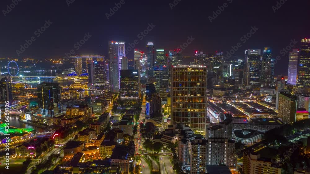 night illumination singapore city center traffic streets aerial timelapse panorama 4k night illumination singapore city center traffic streets aerial timelapse panorama 4k