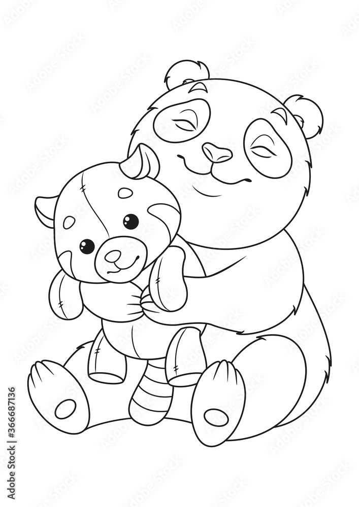 Naklejka premium Panda hugs toy red panda Coloring Page