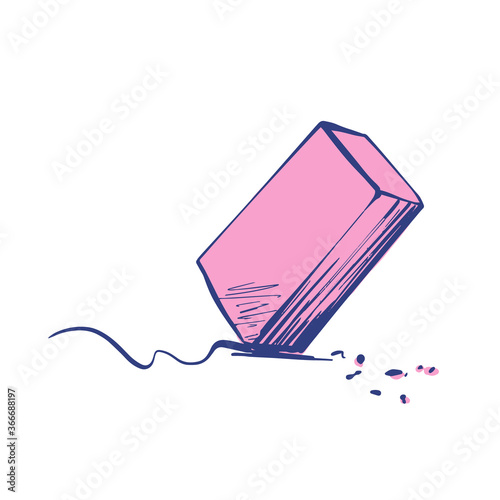 Color illustration of a pink eraser rubber. Stock vector illustration on a white isolated background. For a logo, for icons in social networks.