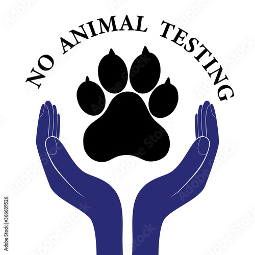 Animal pet protection sign vector hand in people encouragement help. Vector support Life. Health care no testing concept