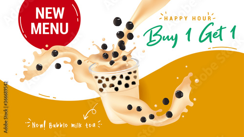 Bubble milk tea cup design collection,Pearl milk tea , Yummy drinks, coffees and soft drinks with doodle style banner and sale poster. - Vector illustration.