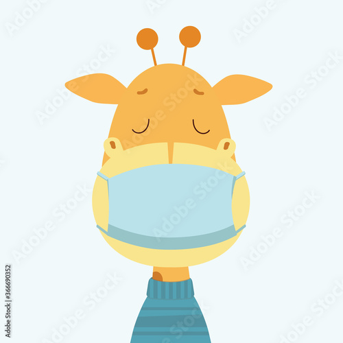 Face mask cartoon animal illustration.