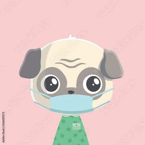 Face mask cartoon animal illustration.
