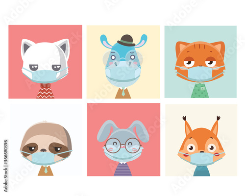 Face mask cartoon animal illustration.