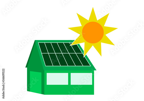 Casa sostenible verde con paneles solares.