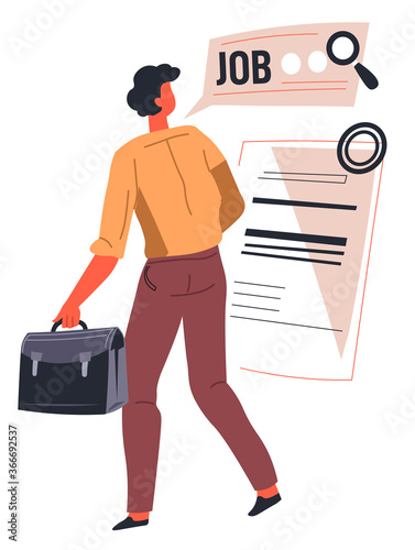 Male character looking for job at online websites