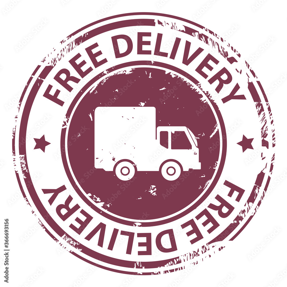 Free Delivery rubber stamp icon with truck symbol isolated on white background. Free Delivery rubber stamp icon with truck symbol isolated on white background.