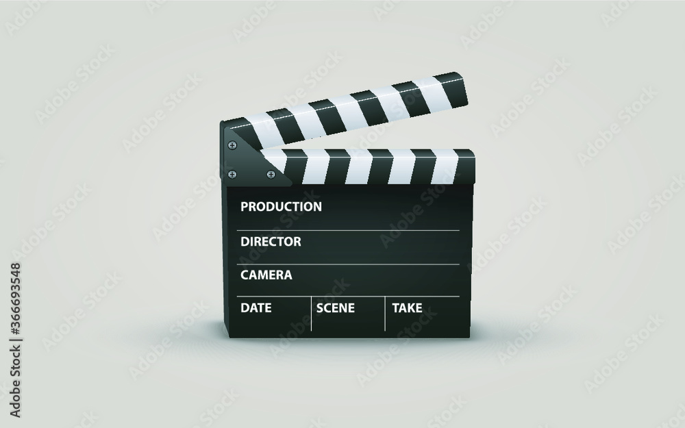 Obraz premium Vector Black Clapperboard 3D icon. Illustration.