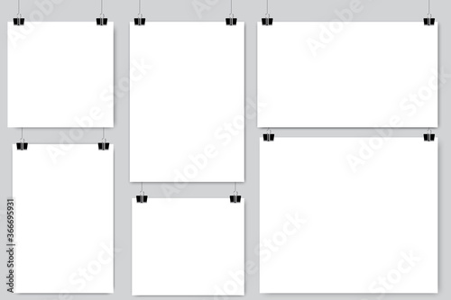 Clip-on paper. Vector poster blank poster sheet template. Hanging sheet. Stock photo.