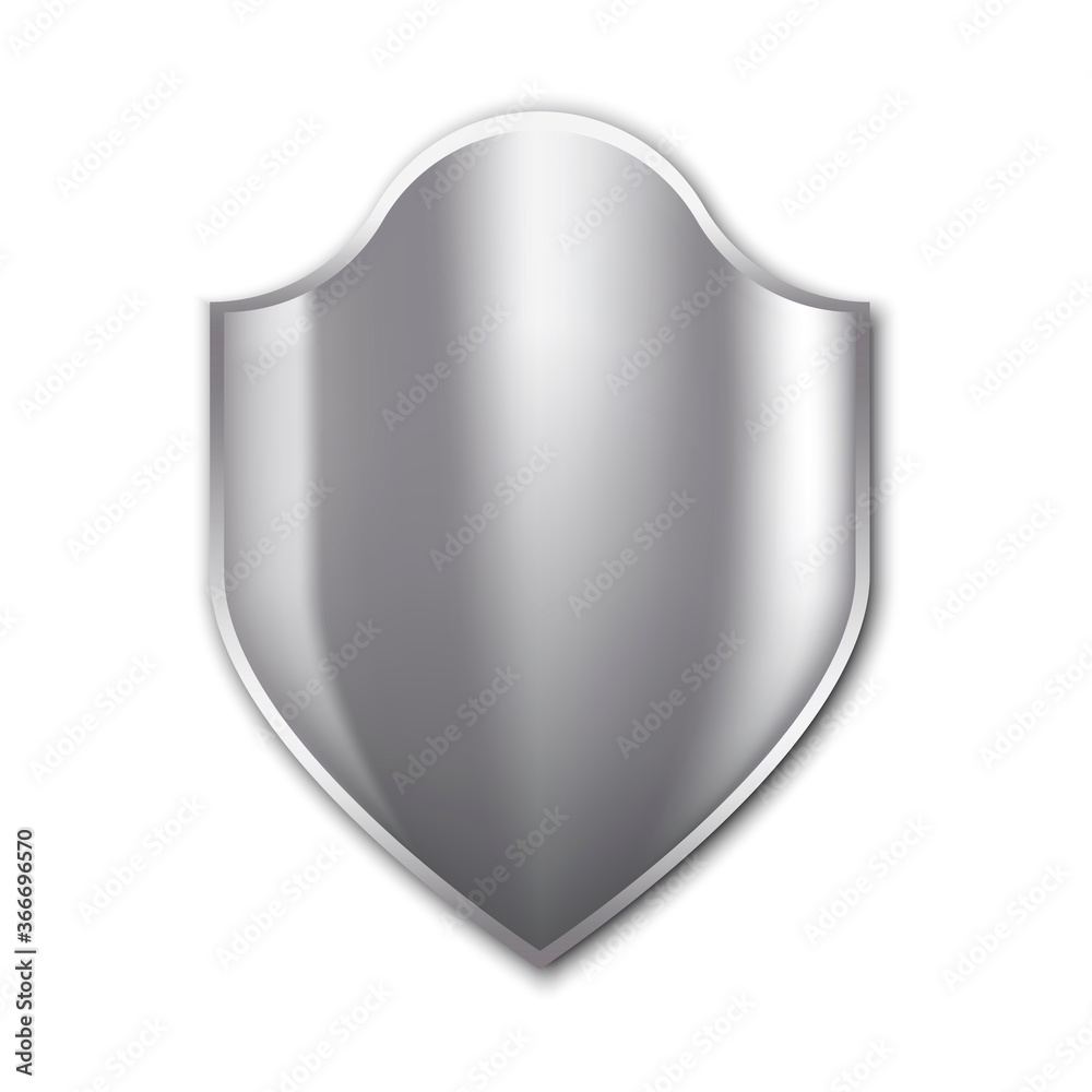 Silver metal shield. Vector protection icon badge. Security logo. Stock photo. Silver metal shield. Vector protection icon badge. Security logo. Stock photo.