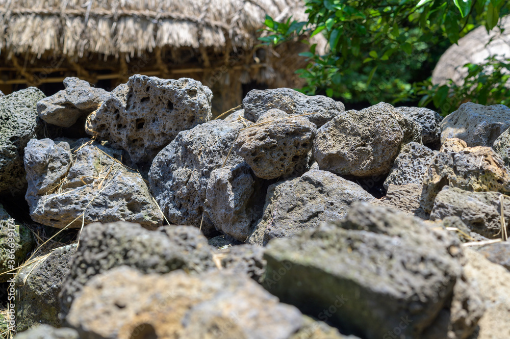 It is a traditional stone wall of Jeju Island in Korea