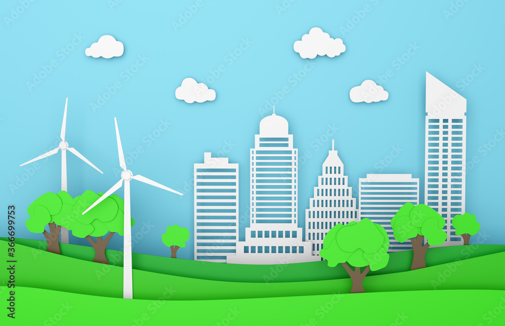 landscape paper city ecology green energy wind turbine