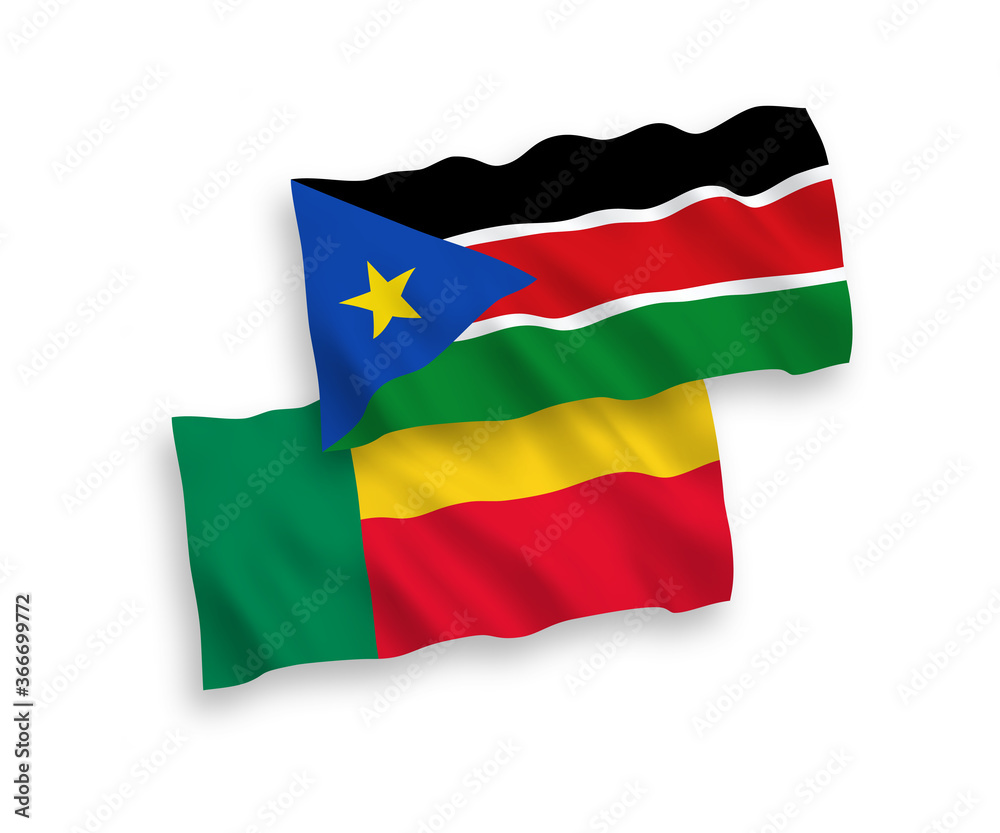 Flags of Republic of South Sudan and Benin on a white background