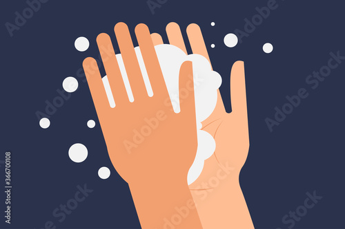 Wipe your hand with damp cloth. Wipe skin paper tissue. Disease prevention. Wash hand. Personal hygiene. White napkin.  Vector illustration.