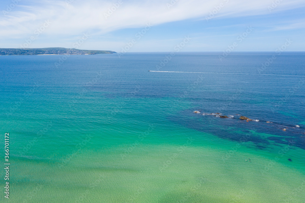 Fototapeta premium Aerial photograph of Godrevy Beach, Cornwall, England