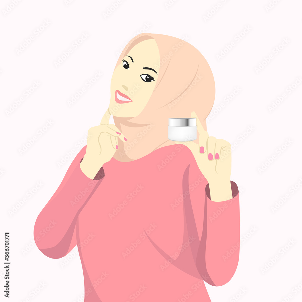 Beautiful woman smiling while holding skincare in her hand. Beautiful woman smiling while holding skincare in her hand.