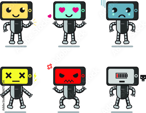 Set of funny cartoon android emotions