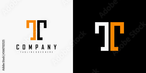 Simple Initial Letter T Logo. Black and Orange Geometric Line Shape People Style  isolated on Double Background. Usable for Business and Branding Logos. Flat Vector Logo Design Template Element