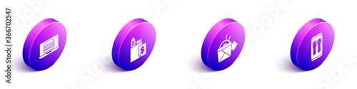 Set Isometric Online ordering burger delivery, Online ordering and delivery, Online ordering noodles delivery and Online ordering and delivery icon. Vector.