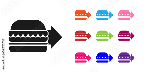 Black Online ordering and burger delivery icon isolated on white background. Set icons colorful. Vector Illustration.