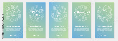 Vertical five banners with line concept of dentistry - dental inspection and children dentistry