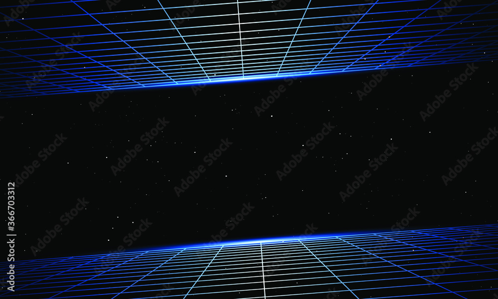 Retro Wave 3D Grid in space