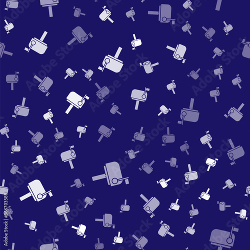 White Mail box icon isolated seamless pattern on blue background. Mailbox icon. Mail postbox on pole with flag. Vector Illustration.