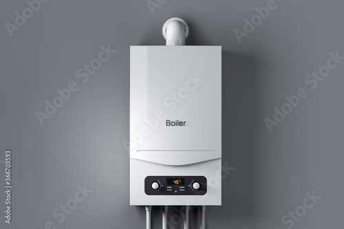 Gas water boiler on wall. 3d render photo