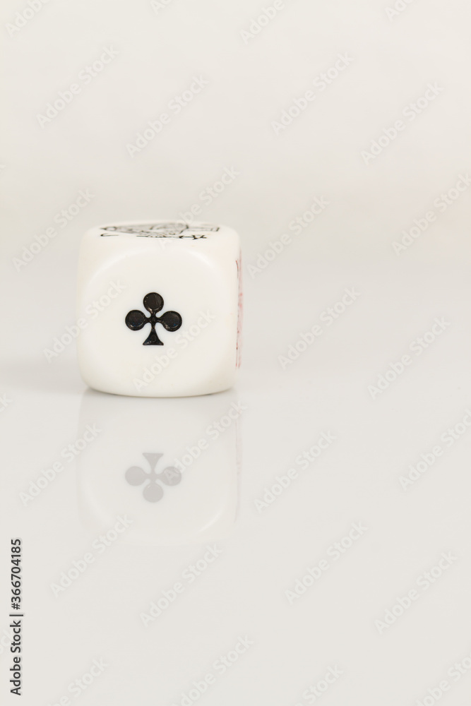 Ace Playing Casino poker dice closeup Isolated on white background with reflection. Abstract Pattern Ace Playing Casino poker dice closeup Isolated on white background with reflection. Abstract Pattern