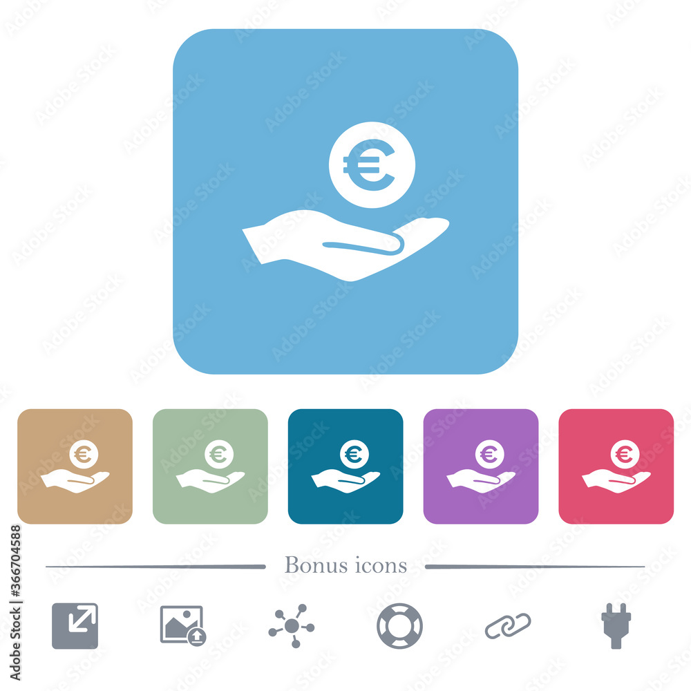 Euro earnings flat icons on color rounded square backgrounds Euro earnings flat icons on color rounded square backgrounds