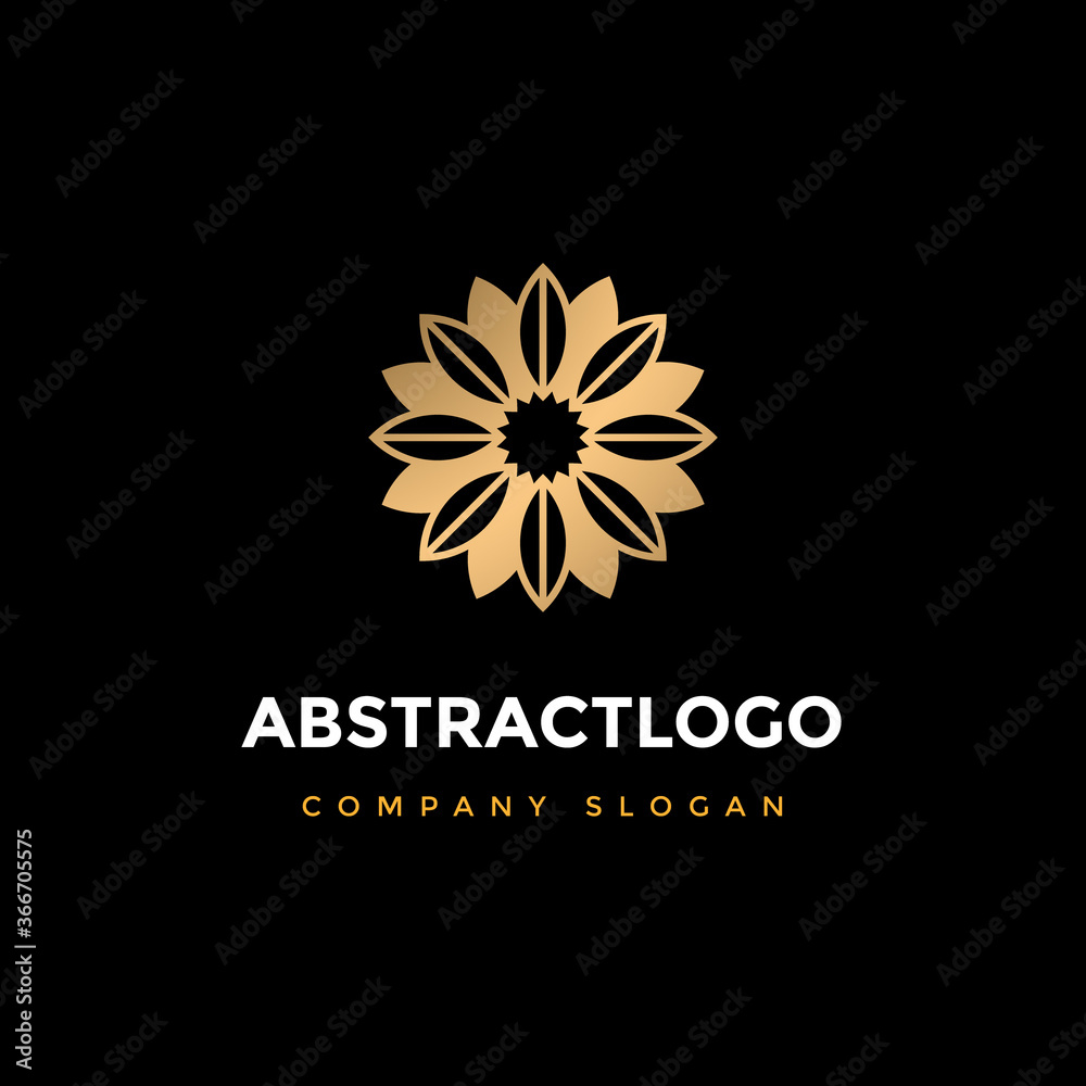 Luxury Ornament flower logotype. Elegant Golden leaf floral logo design.
