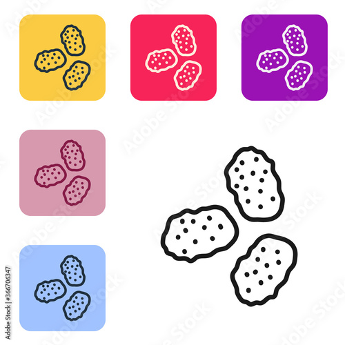 Black line Chicken nuggets icon isolated on white background. Set icons in color square buttons. Vector Illustration.