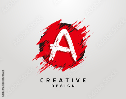 A Letter Logo In Circle Grunge Splatter Element. Red Grunge Ink Splash Explosion Icon design.
