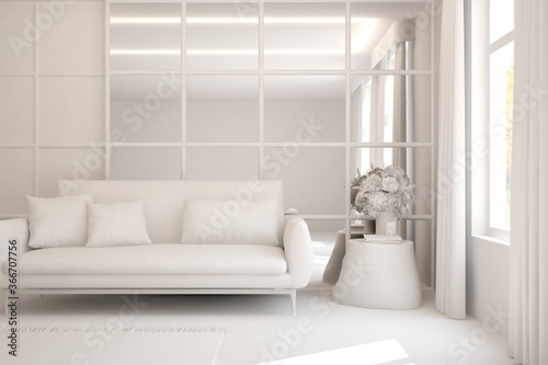 White room with sofa. Scandinavian interior design. 3D illustration © AntonSh