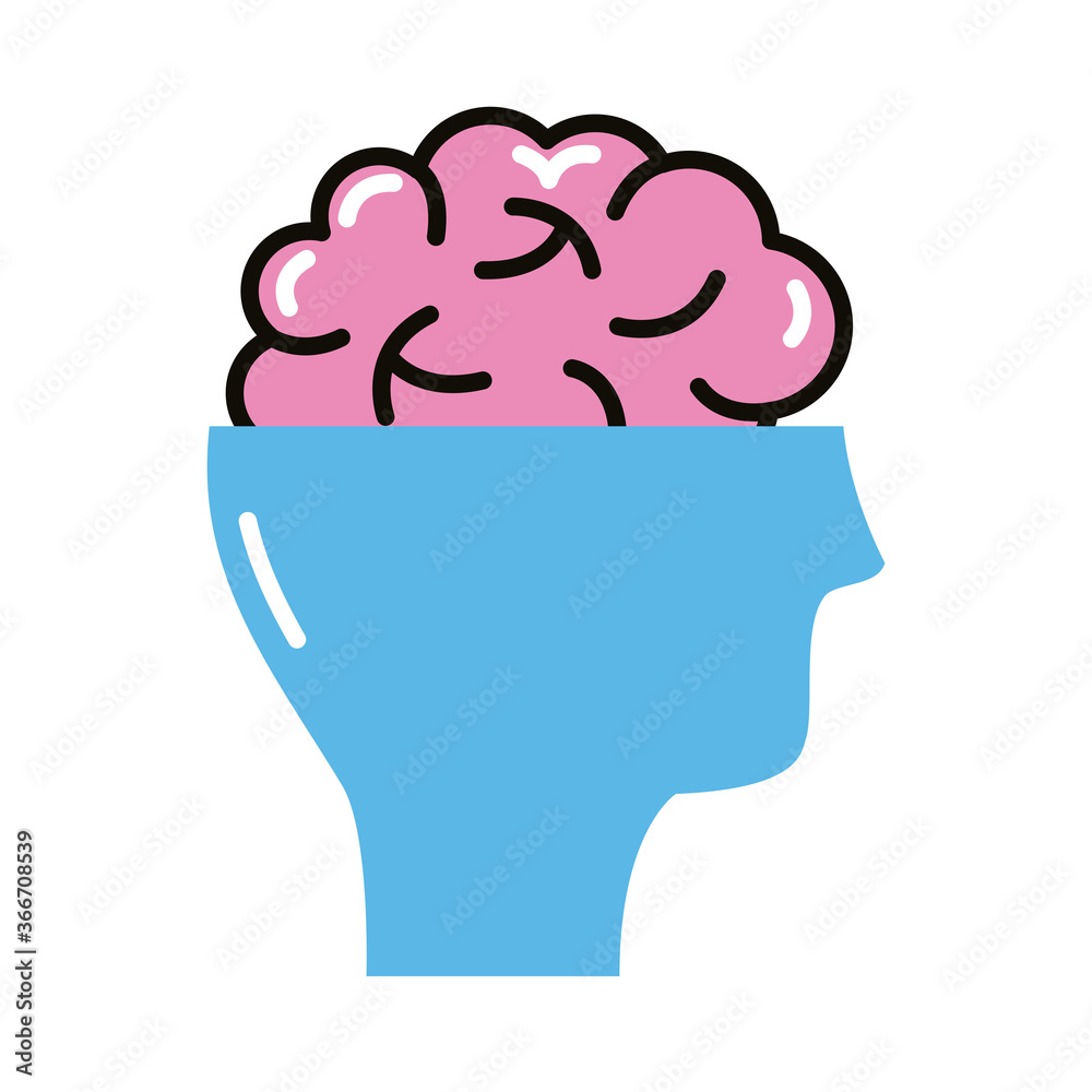 profile with brain human line and fill style icon profile with brain human line and fill style icon