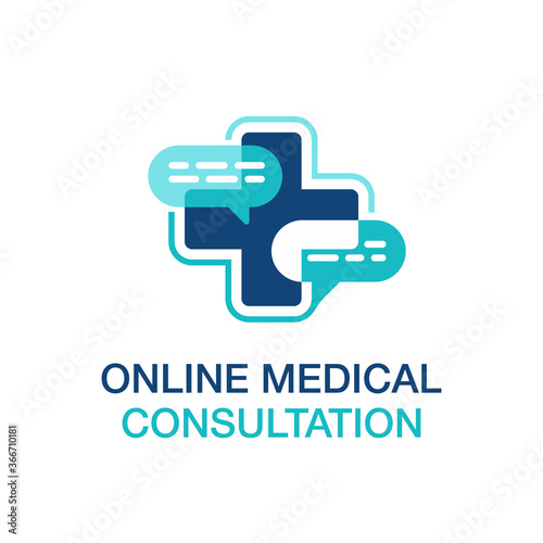 Online medical help (telehealth, telemedicine) logo template or app icon - cross with dialog bubbles inside - modern emblem