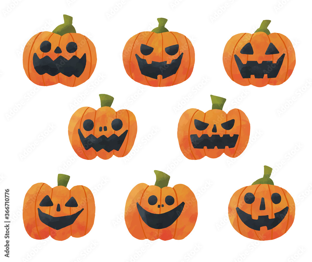 ハロウィン かぼちゃ ジャックオーランタン 秋 水彩 ベクター イラスト Stock Vector Adobe Stock