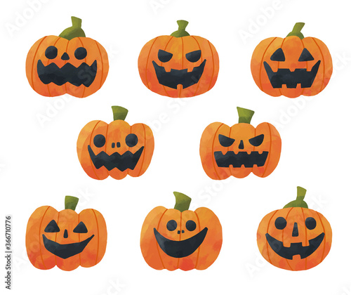 ハロウィン かぼちゃ ジャックオーランタン 秋  水彩 ベクター イラスト