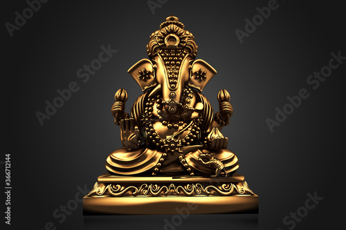 Selective focus on statue of Lord Ganesha , Ganesha Festival. Hindu religion and Indian celebration of Diwali festival concept on dark, red, yellow background and copy space.