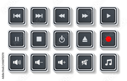 Multimedia Player Icons Set, set of modern design buttons for web, internet and mobile applications isolated on white background