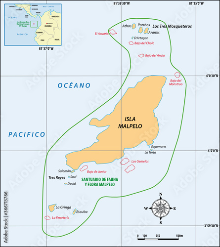 vector map of the colombian pacific island malpelo photo