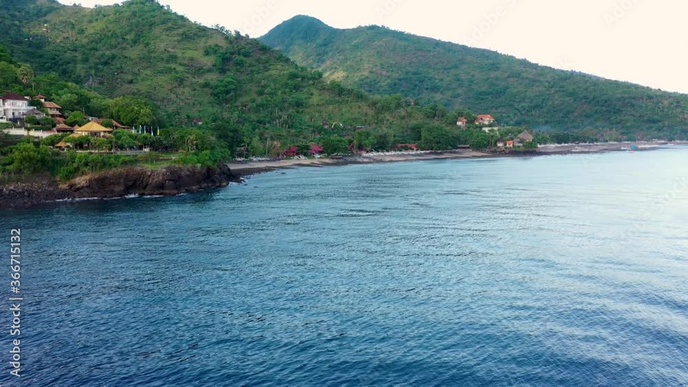 Amed bay coastline, Aerial view. Indonesia, Bali. Amed bay coastline, Aerial view. Indonesia, Bali.