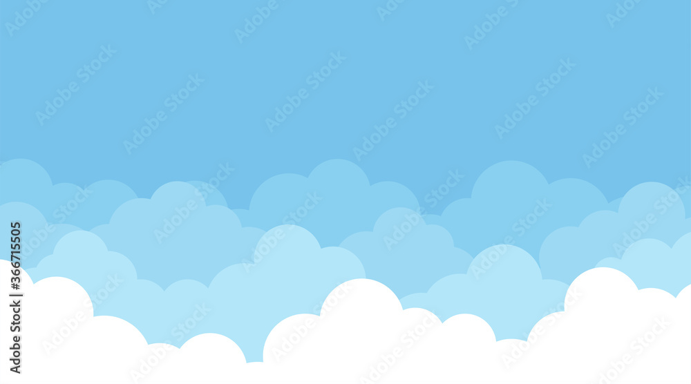Clouds stacked layers on top blue sky cartoon concept background vector flat style