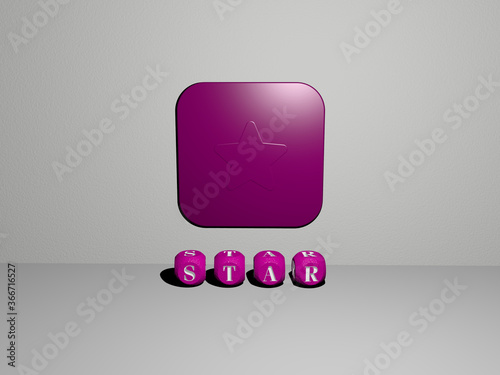 3D illustration of star graphics and text made by metallic dice letters for the related meanings of the concept and presentations. background and abstract photo