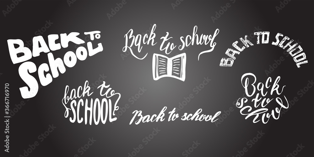 Back to school hand-drawn lettering set. Typography emblem set. Chalk background. Retro Style Elements.Vector illustration in Doodle style. Back to school hand-drawn lettering set. Typography emblem set. Chalk background. Retro Style Elements.Vector illustration in Doodle style.